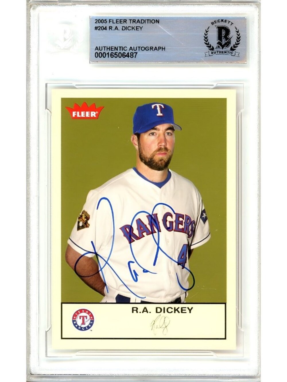 R.A. Dickey Signed 2005 Fleer Tradition #204 Texas Rangers BAS Slab Auto Card